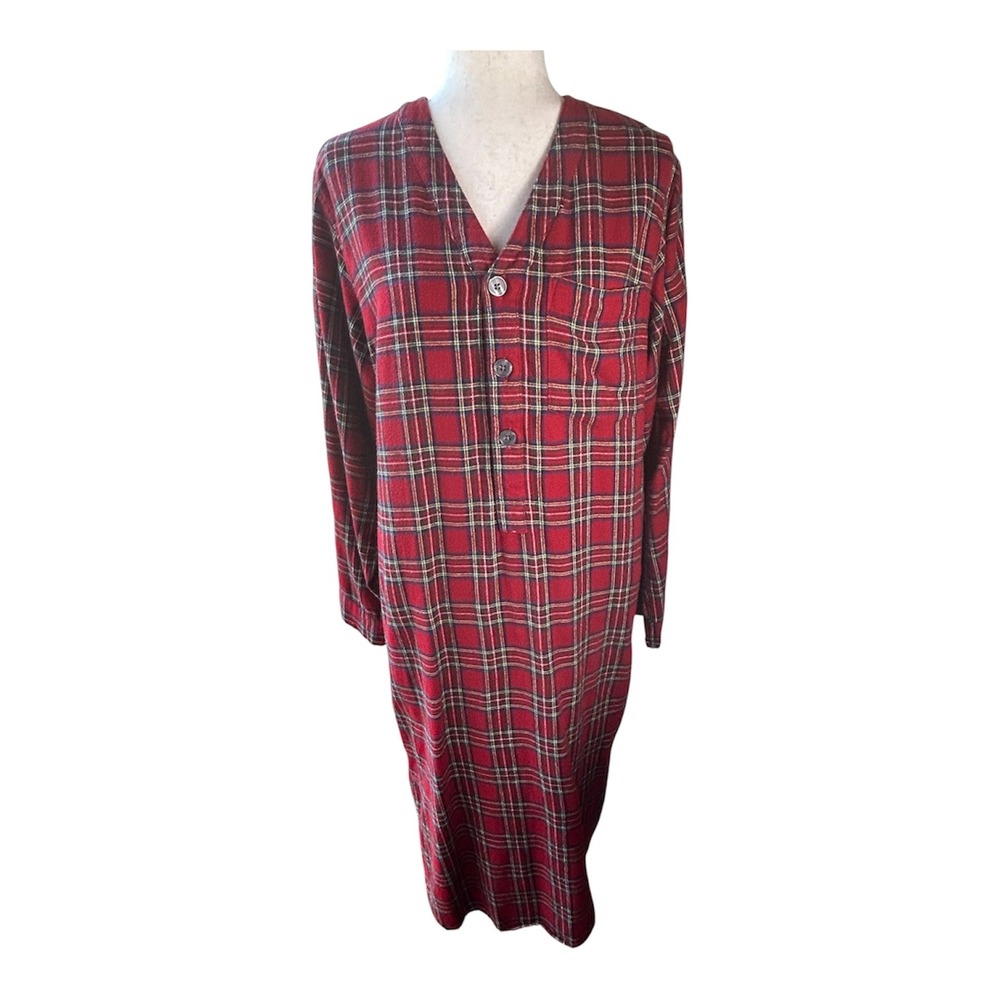 Vintage LL Bean Nightgown  Small Red Plaid Flannel Long Sleeve Cotton 0 1994